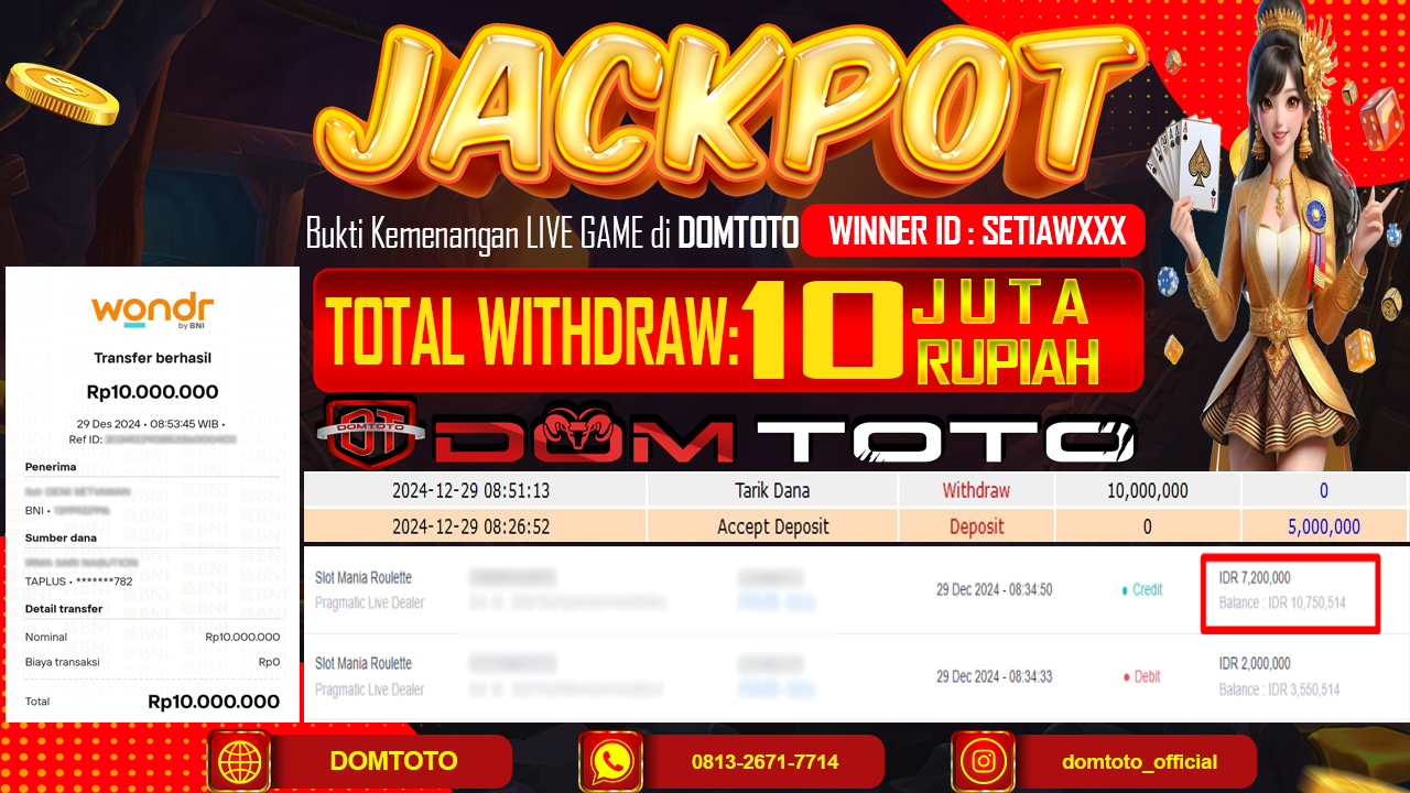 JACKPOT LIVE GAME SLOT MANIA ROULETTE 29 DESEMBER 2024
